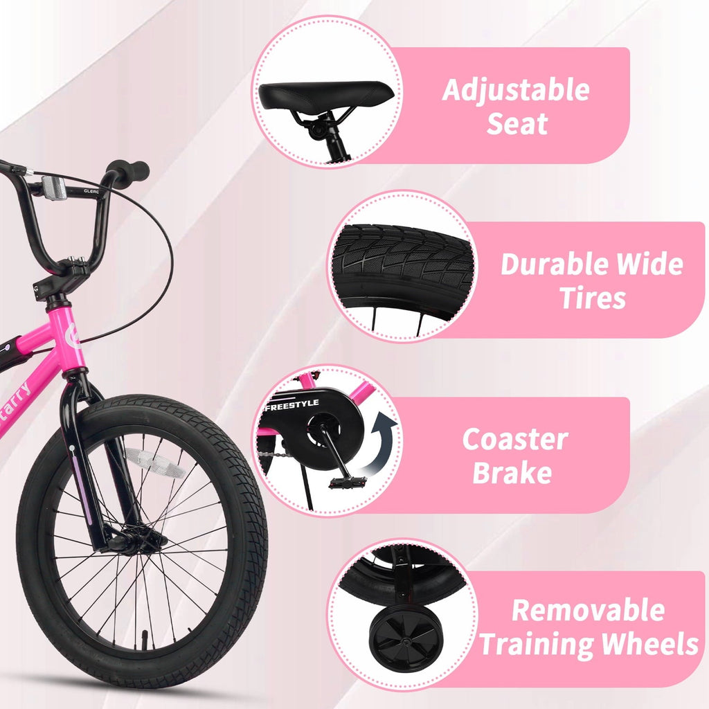 Glerc 14 Inch Little Kids Bike BMX Style Bicycle with Training Wheels Coaster Brake for 3 4 5 Years Old Boys Girls, Blue